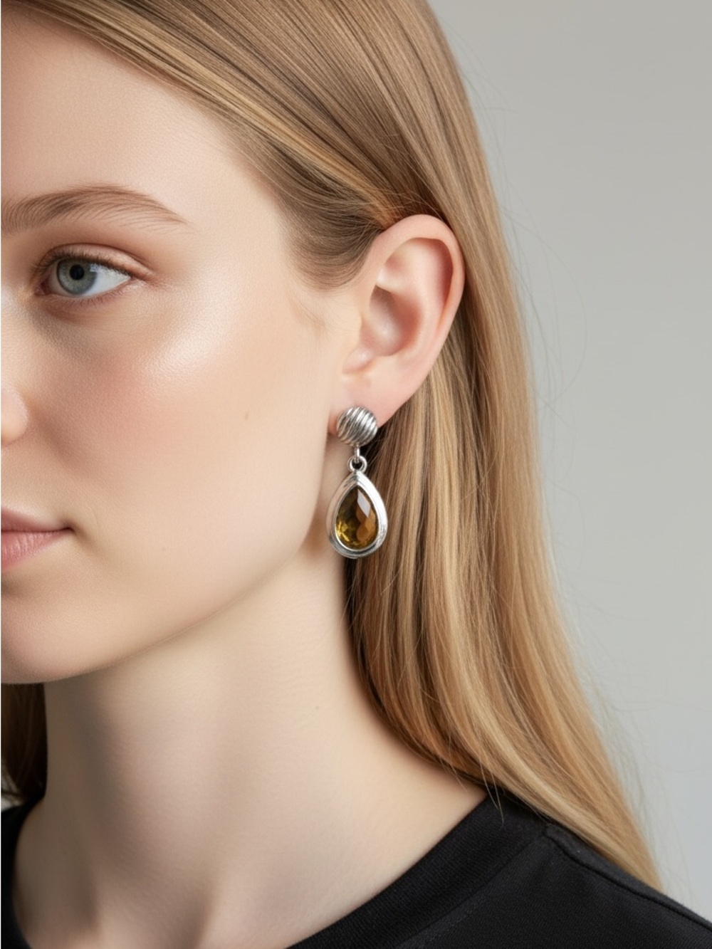 9/11 Charter Club Silver Drop Earrings with Yellow Teardrop Stone